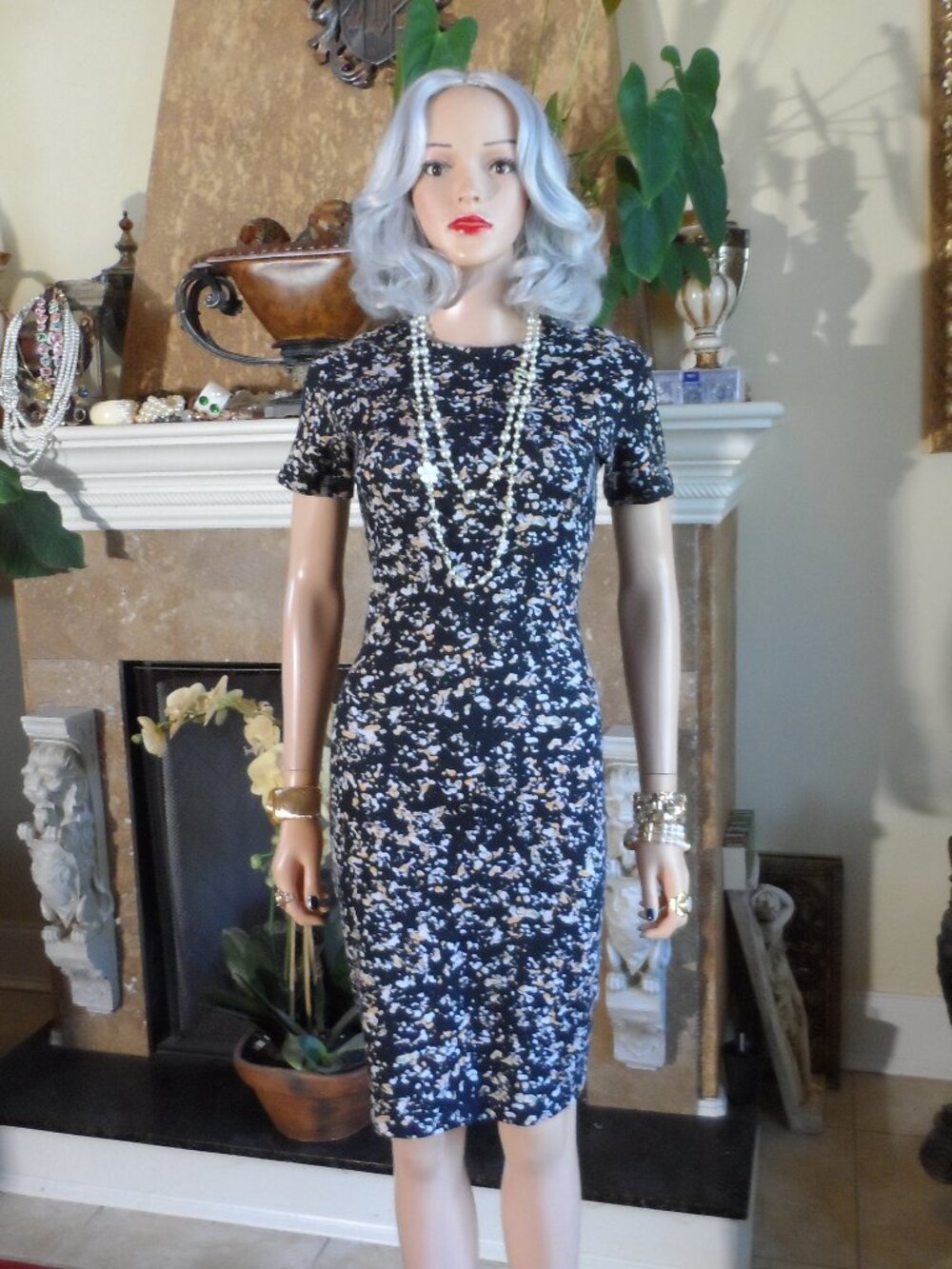 Alexander McQueen MC Logo Black Abstract Print Sheath Dress Size M